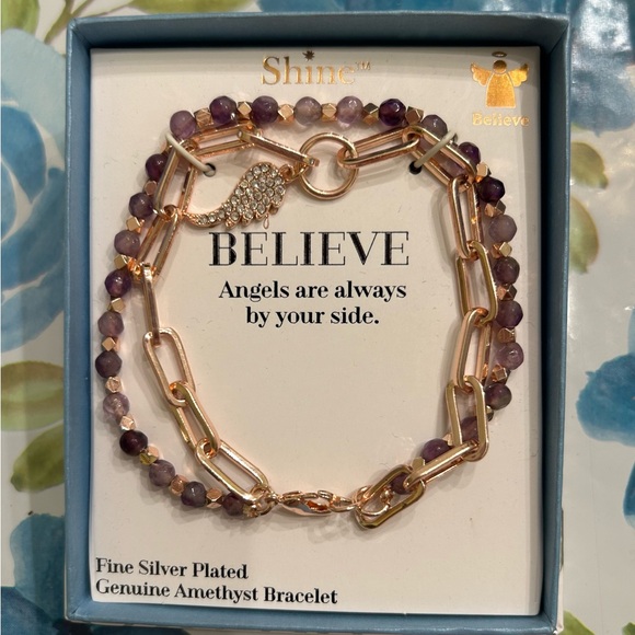 SHINE NIB Fine Silver Plated With Genuine Amethyst Bracelet - Picture 2 of 2